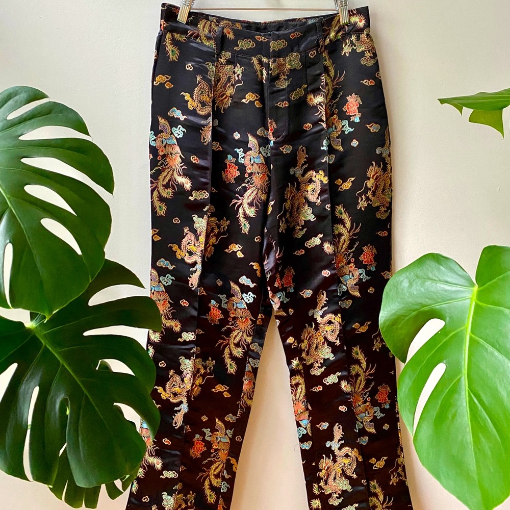Dragon Embroidered Satin Pants